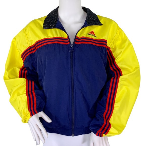 adidas Jackets & Blazers - VTG 90s Y2K Adidas Lined Full Zip Womens Track Jacket Yellow Blue Logo Stripes S